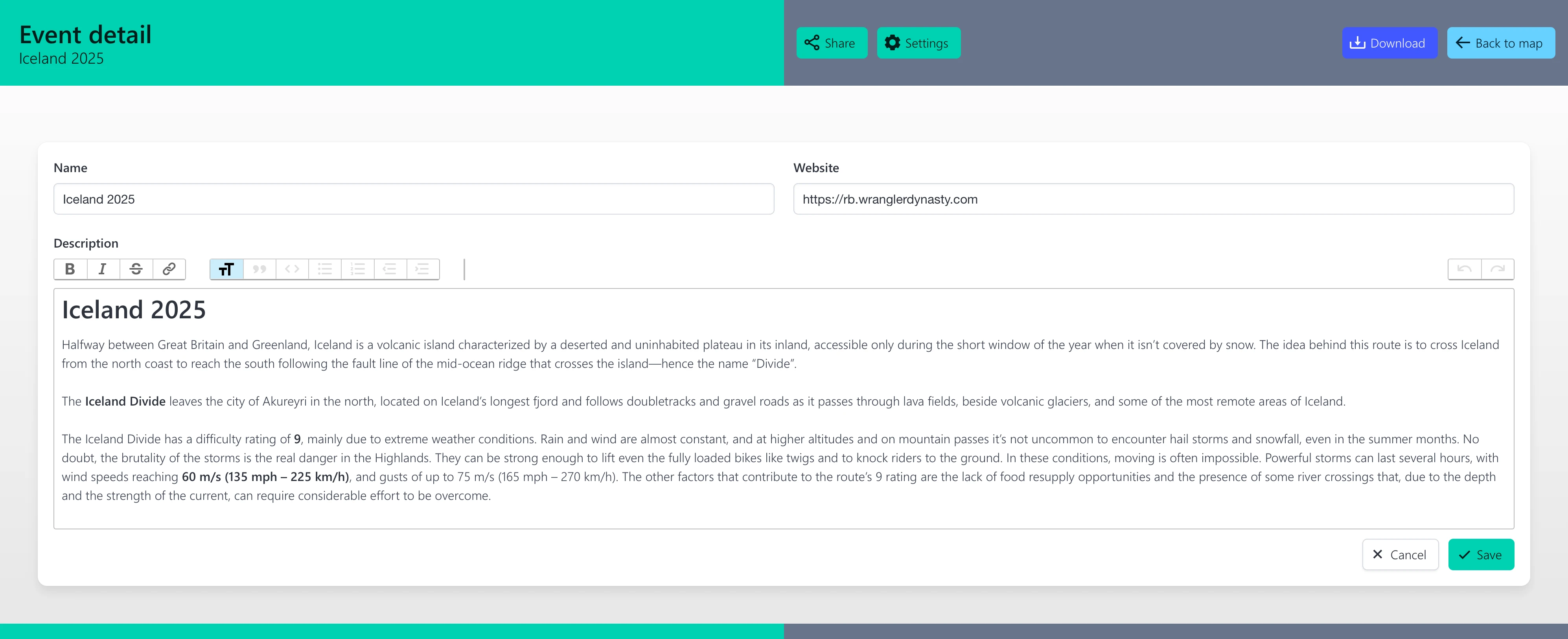 Editing event details
